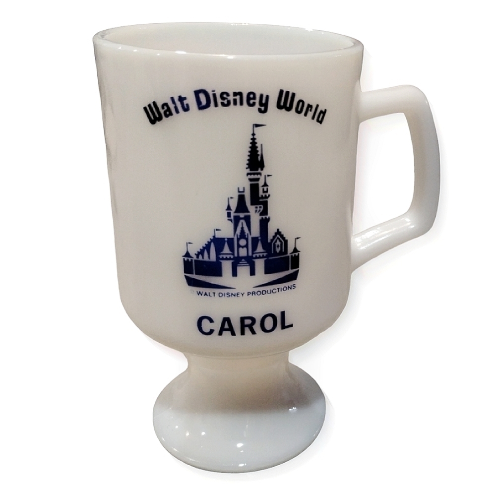 Vintage 1970s Disney Milk Glass Mug Carol Walt Disney World Castle